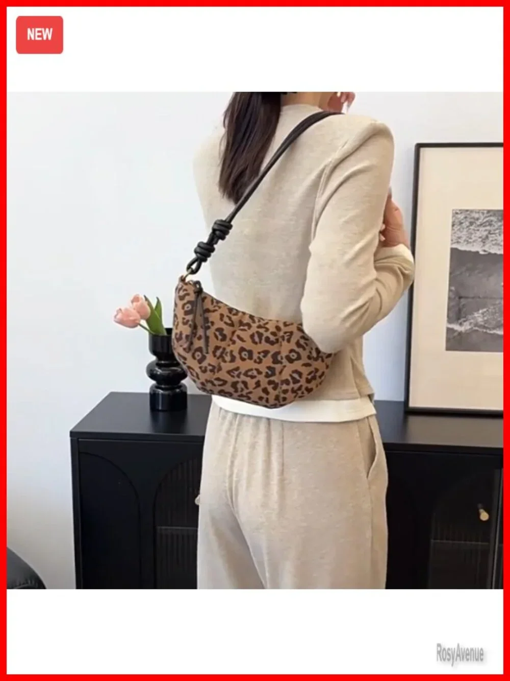 Faux Suede Crescent Crossbody Bag with Adjustable Strap - Mini Handbag